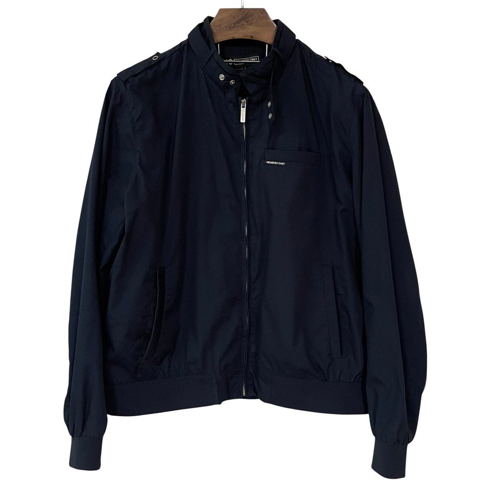 Members Only Mens Navy Blue Iconic Racer Bomber Jacket Full Zip Classic Chic XXL - Picture 2 of 13
